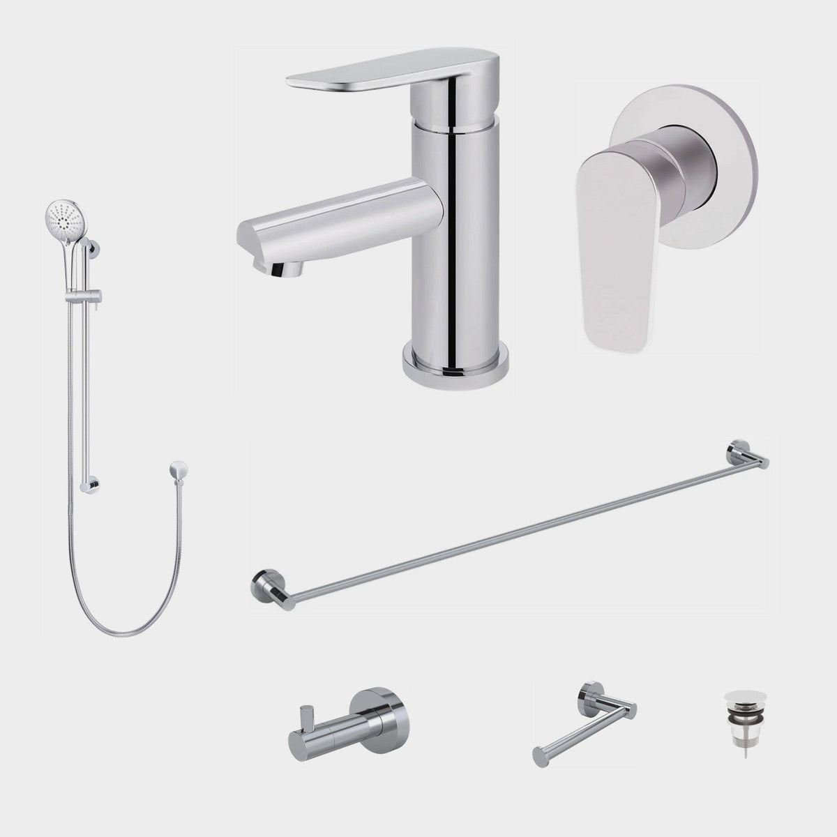 Meir Round Paddle 8-Piece Bathroom Package - Chrome: every piece in the package