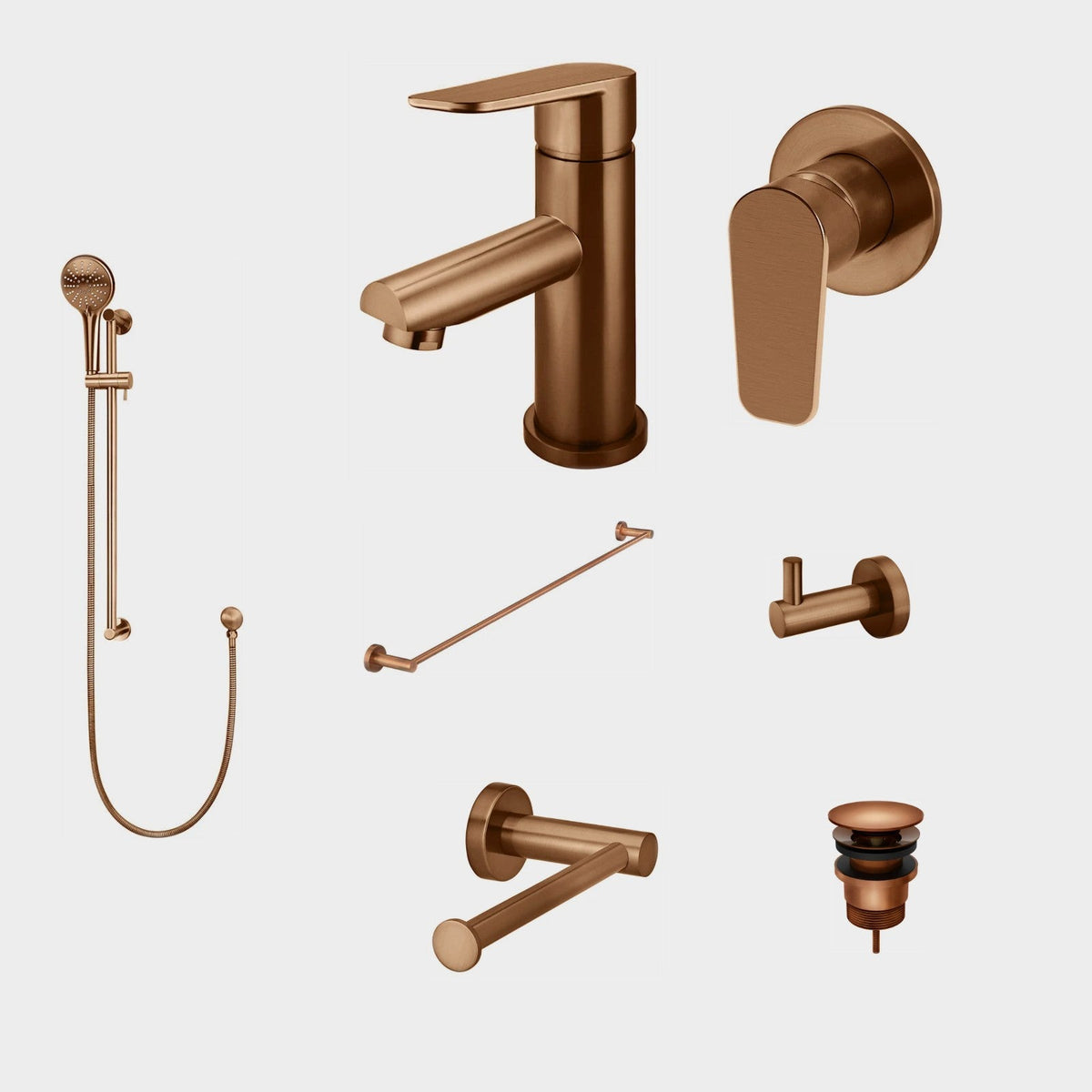 Meir Round Paddle 8-Piece Bathroom Package - Lustre Bronze: every piece in the package