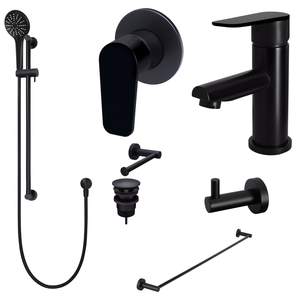 Meir Round Paddle 8-Piece Bathroom Package - Matte Black: every piece in the package