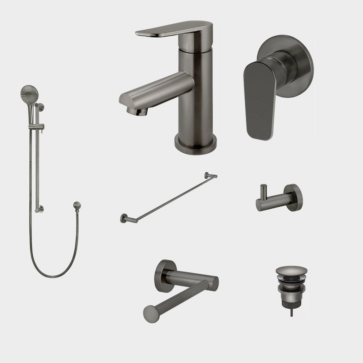 Meir Round Paddle 8-Piece Bathroom Package - Shadow: every piece in the package