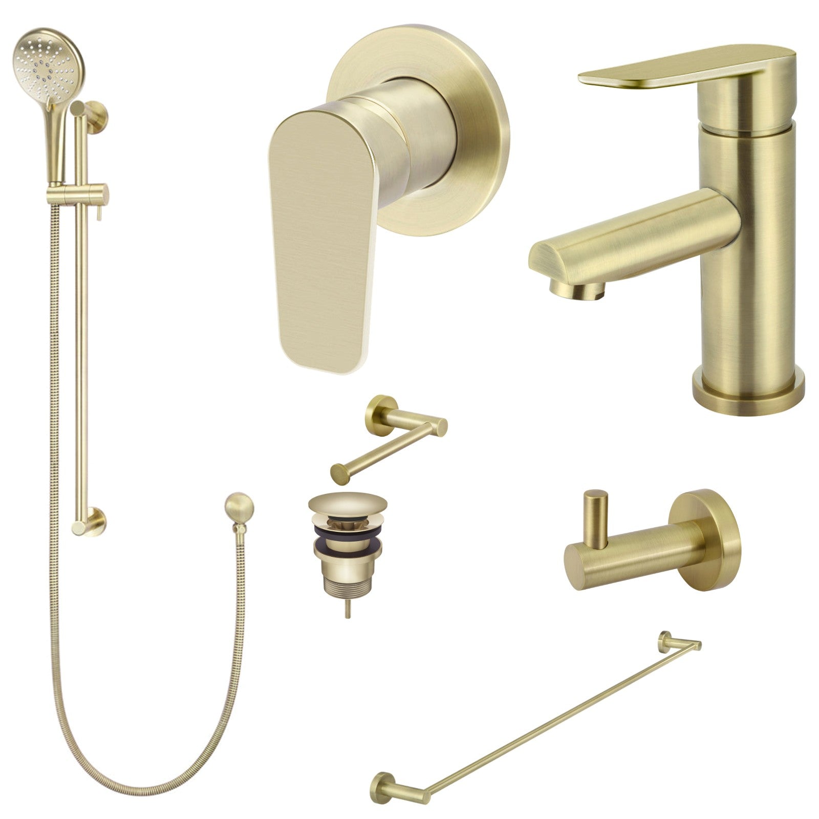 Meir Round Paddle 8-Piece Bathroom Package - Tiger Bronze: every piece in the package