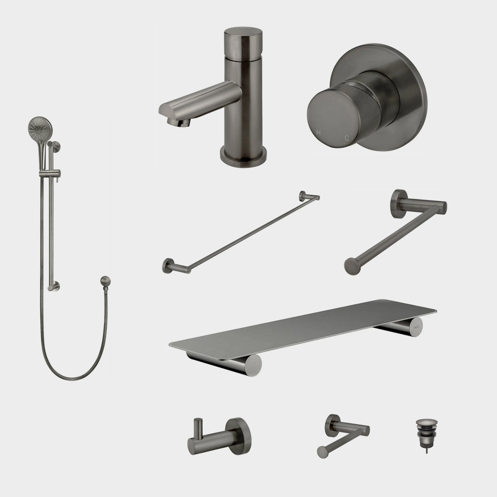 Meir Round Pinless 10-Piece Bathroom Package - Shadow: every piece in the package