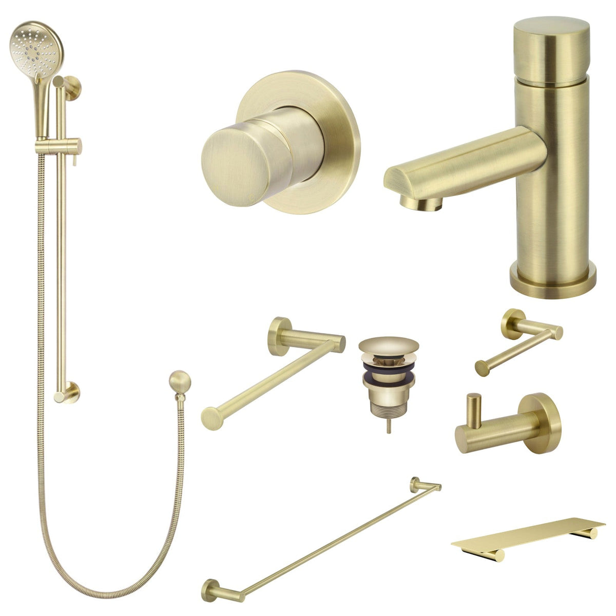 Meir Round Pinless 10-Piece Bathroom Package - Tiger Bronze: every piece in the package