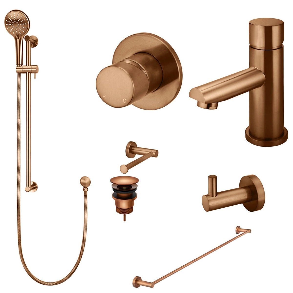 Meir Round Pinless 8-Piece Bathroom Package - Lustre Bronze: every piece in the package