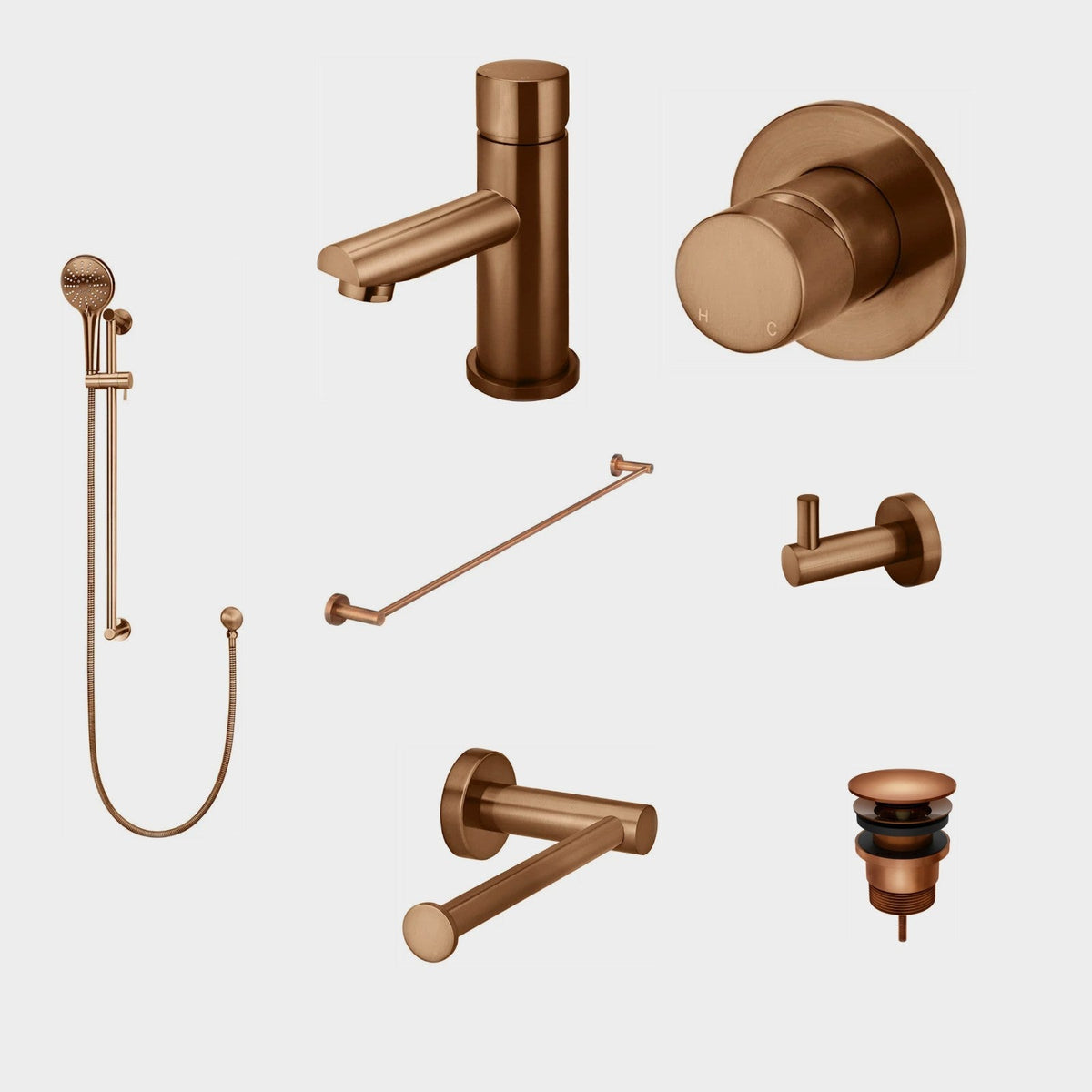 Meir Round Pinless 8-Piece Bathroom Package - Lustre Bronze: every piece in the package