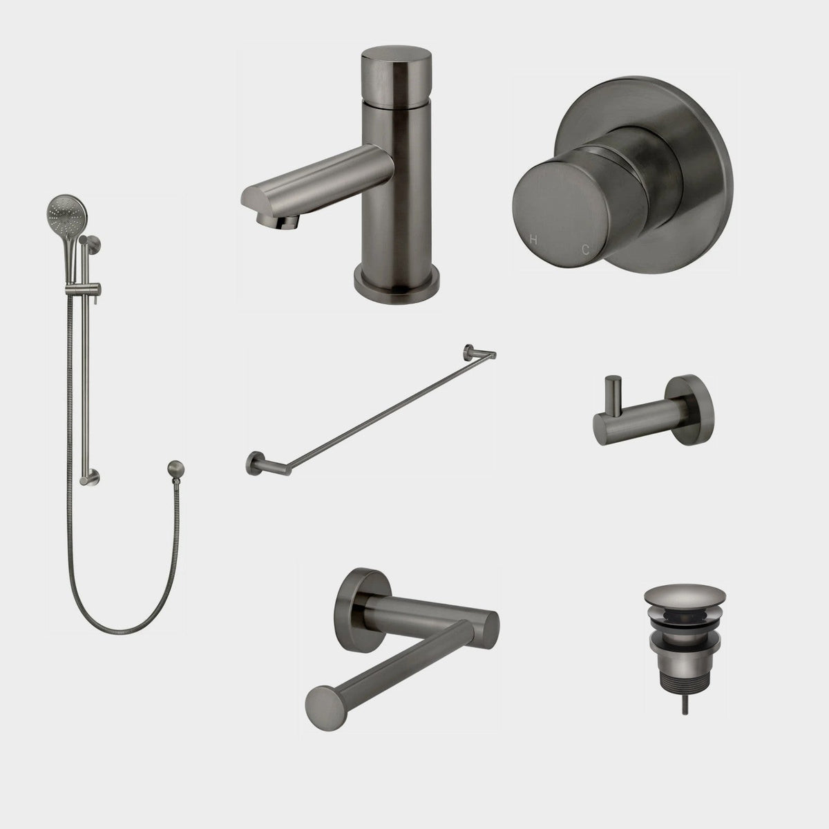 Meir Round Pinless 8-Piece Bathroom Package - Shadow: every piece in the package