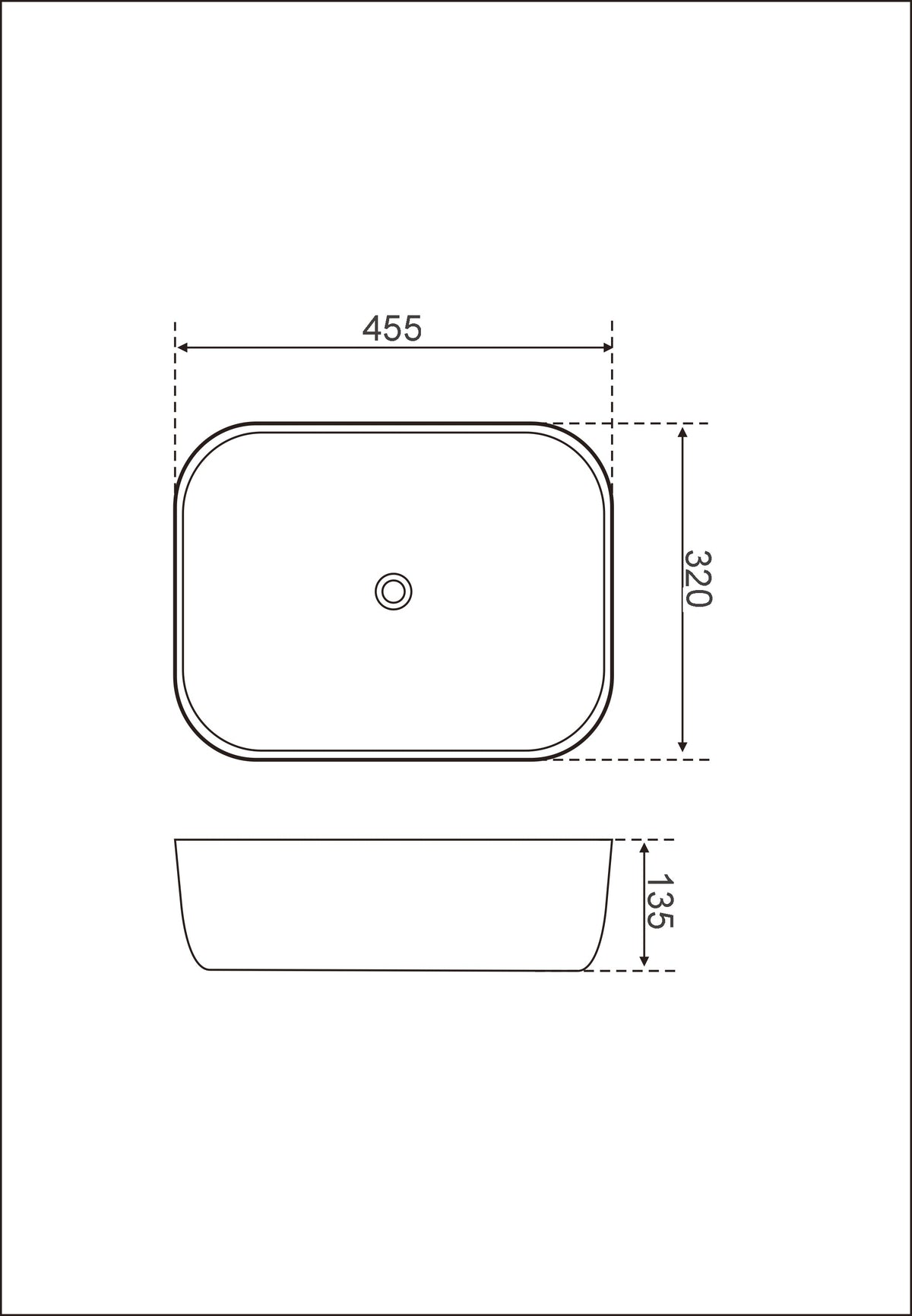 455x320x135mm Gloss White Above Counter Ceramic Basin