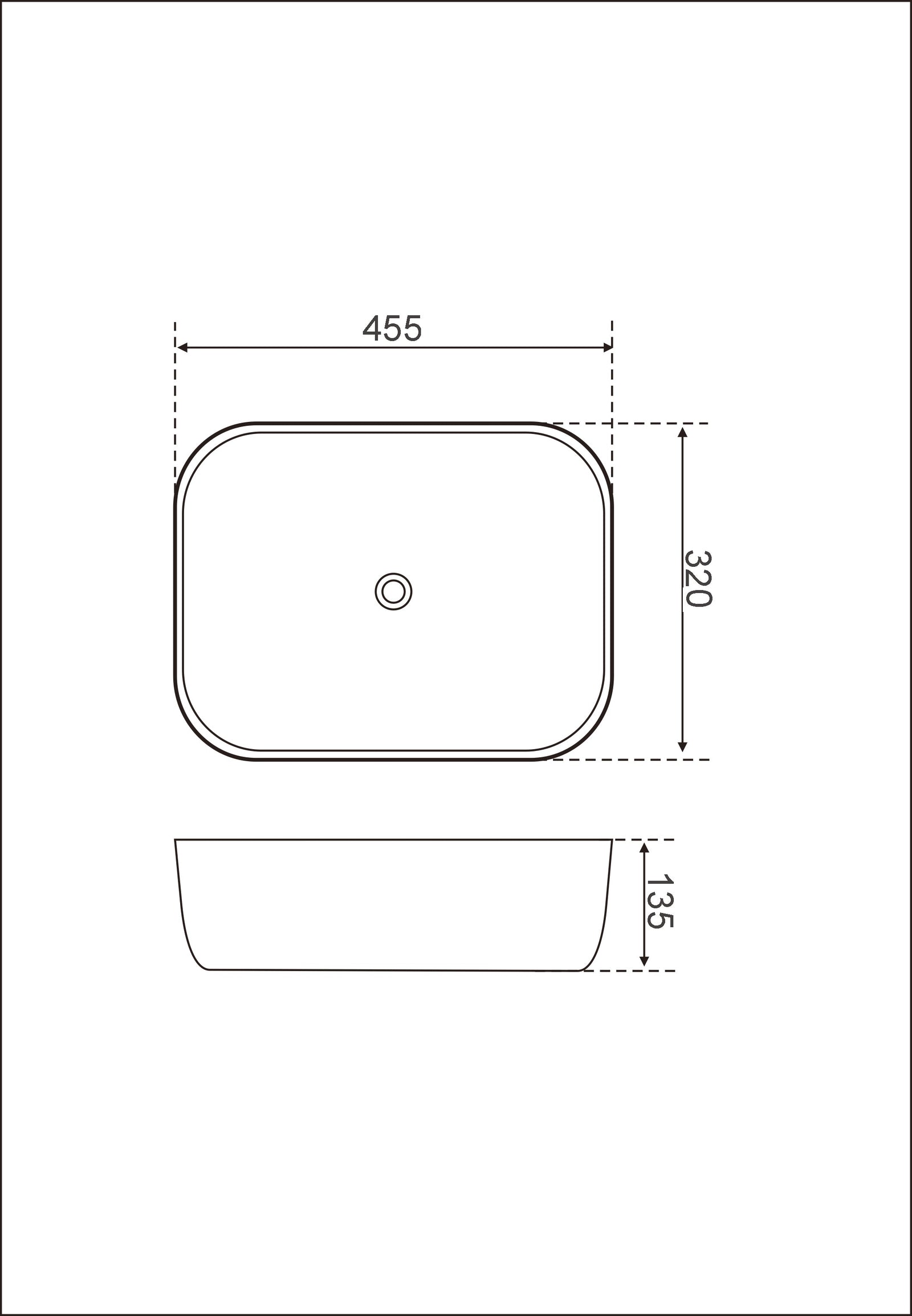455x320x135mm Gloss White Above Counter Ceramic Basin