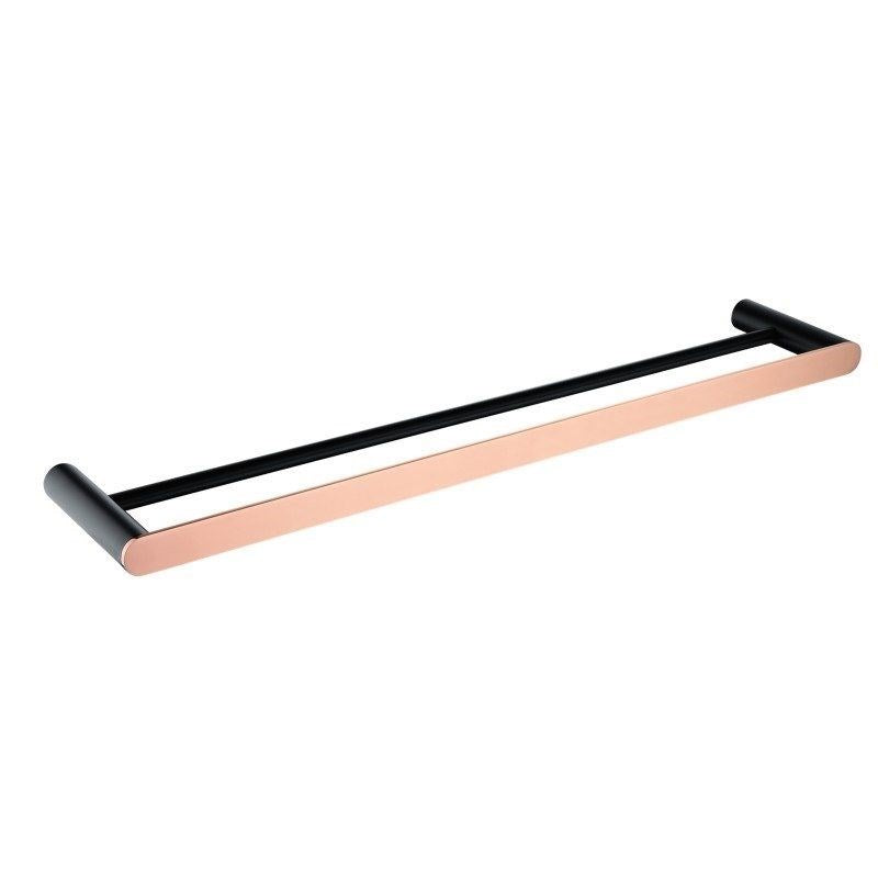 Black &amp; Rose Gold Double Towel Rail 600mm Stainless Steel 304 Wall Mounted