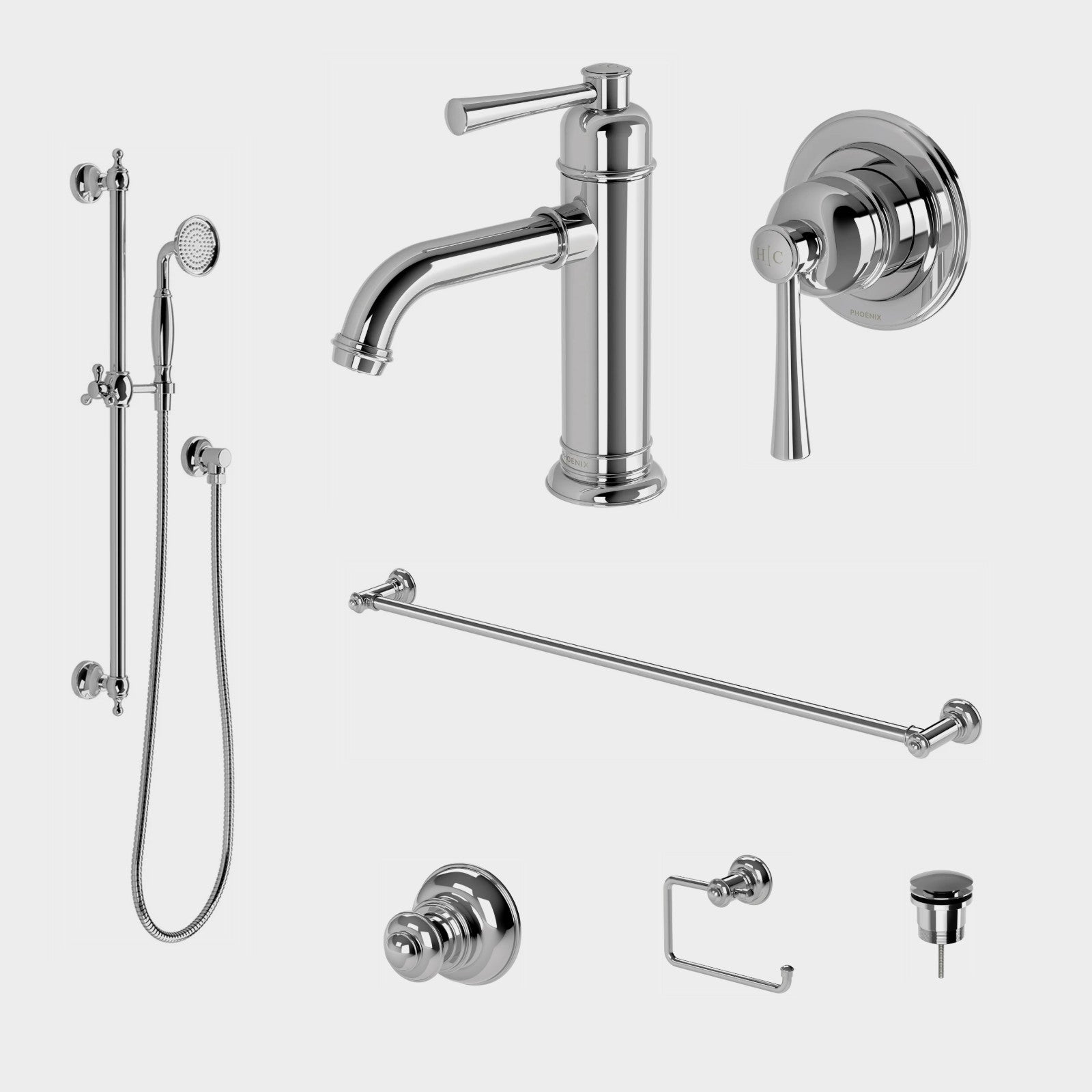 Phoenix Cromford 7-Piece Bathroom Package - Chrome: every piece in the package