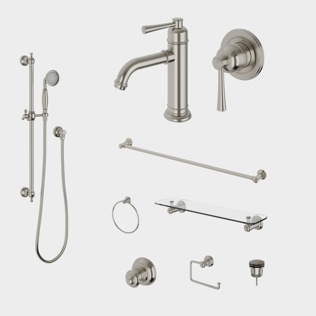 Phoenix Cromford 9-Piece Bathroom Package - Brushed Nickel: every piece in the package