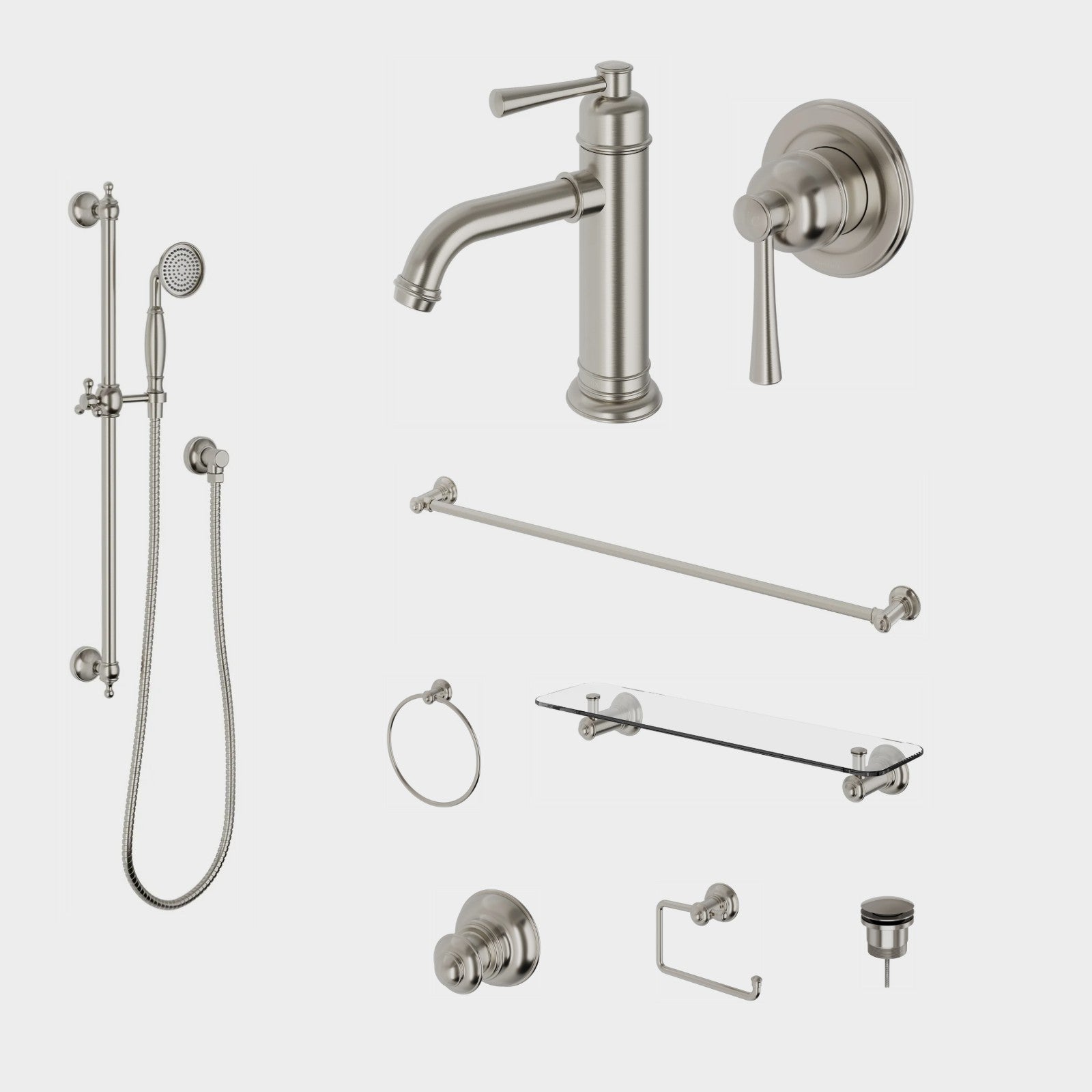 Phoenix Cromford 9-Piece Bathroom Package - Brushed Nickel: every piece in the package
