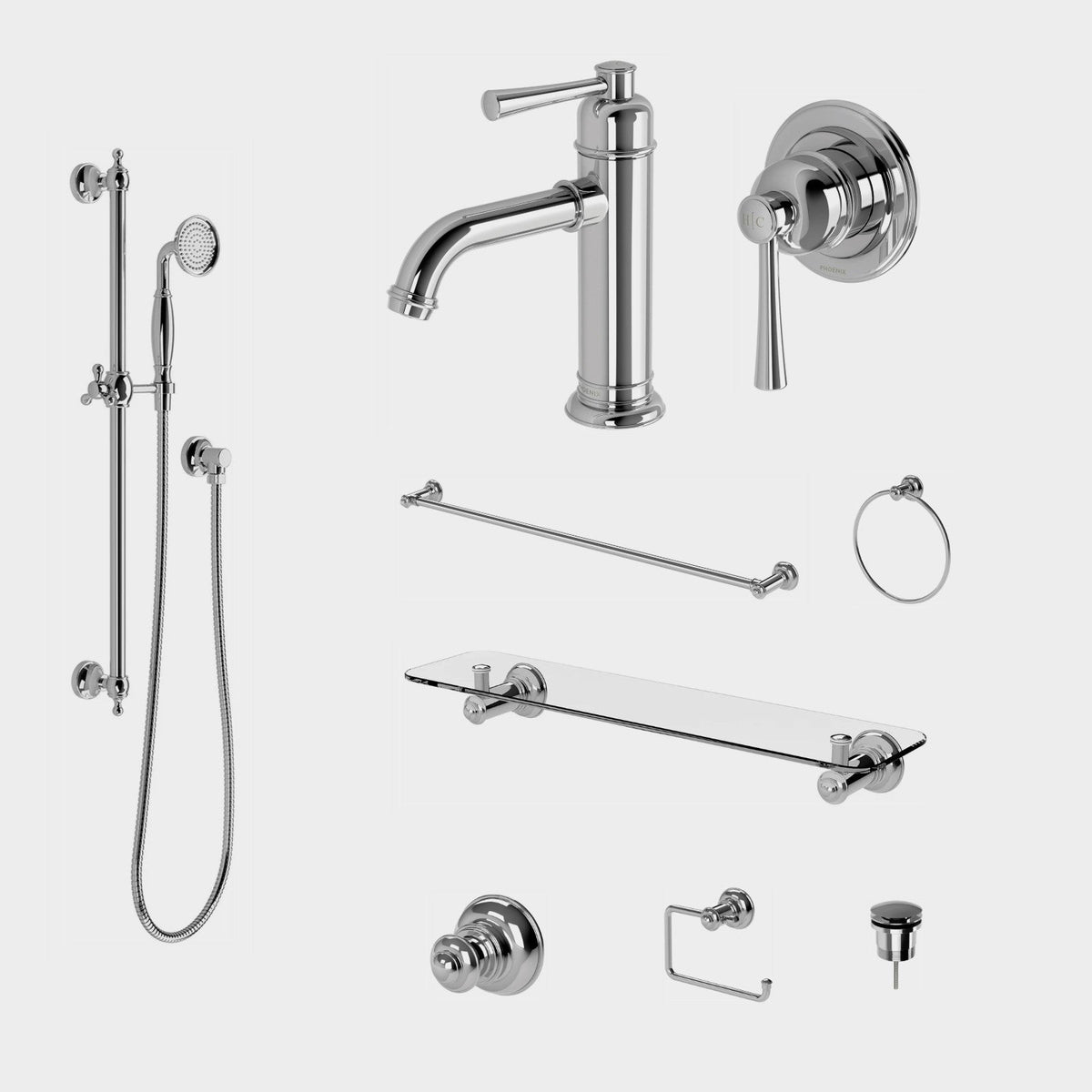 Phoenix Cromford 9-Piece Bathroom Package - Chrome: every piece in the package