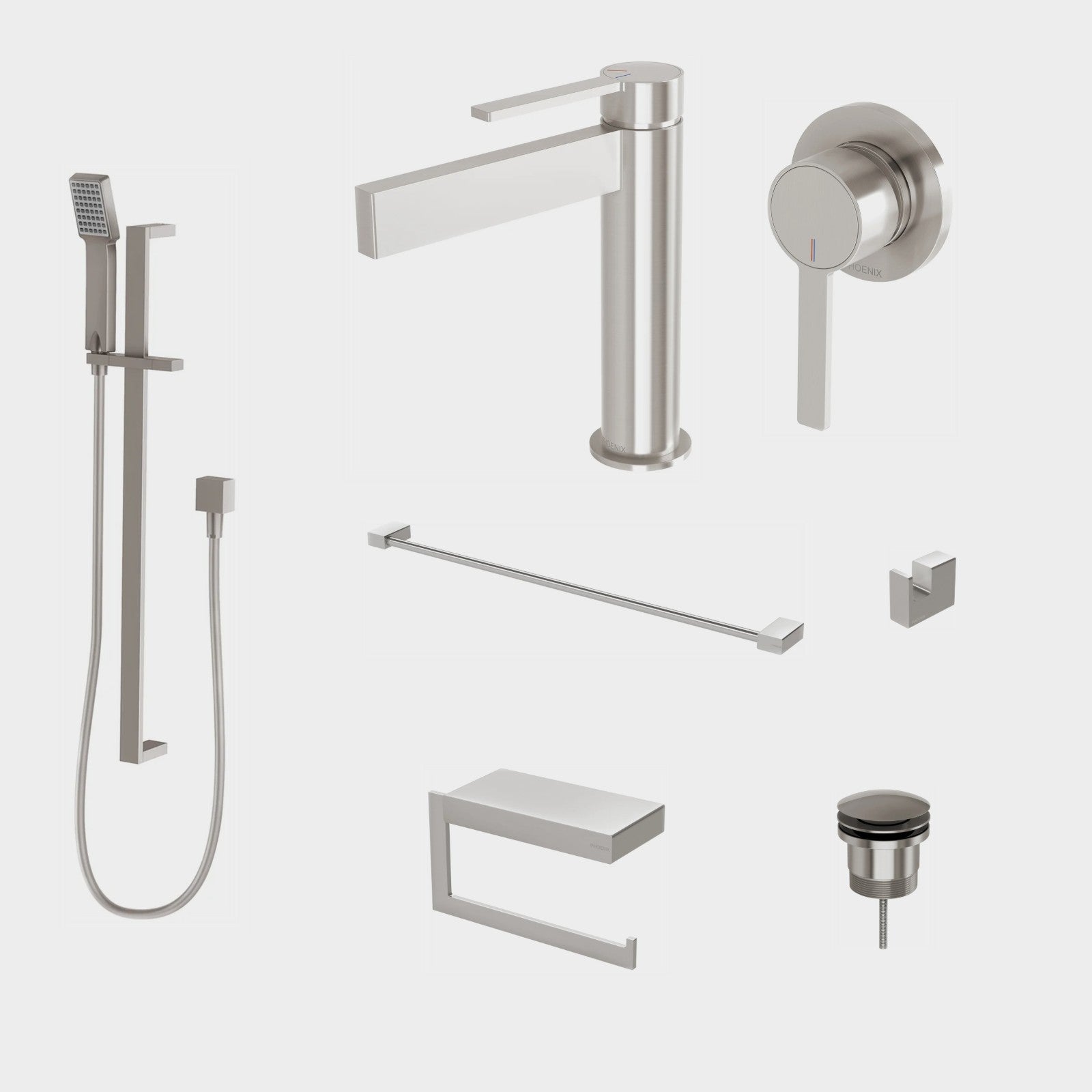 Phoenix Lexi MKII 7-Piece Bathroom Package - Brushed Nickel: every piece in the package