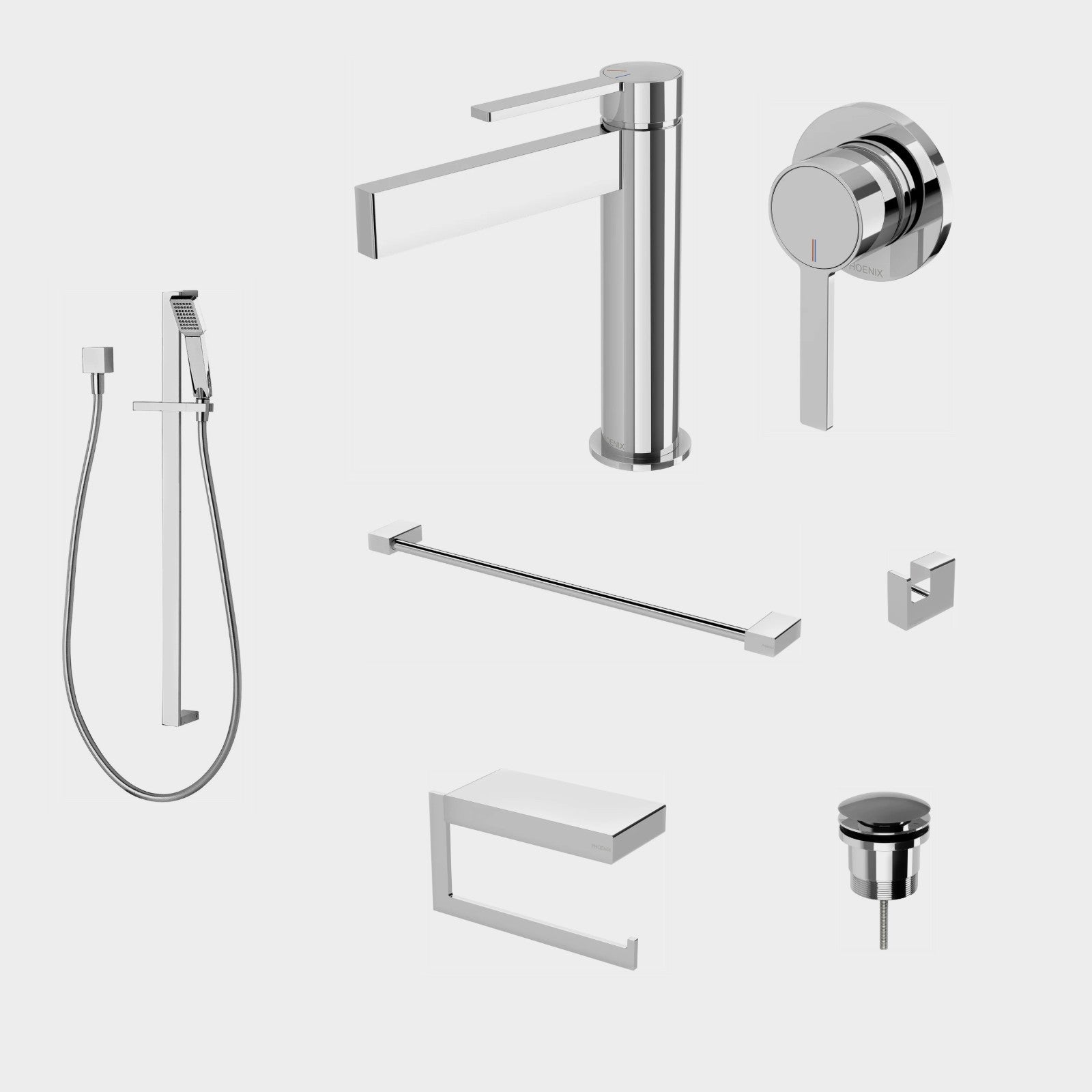 Phoenix Lexi MKII 7-Piece Bathroom Package - Chrome: every piece in the package