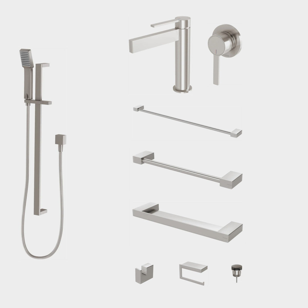 Phoenix Lexi MKII 9-Piece Bathroom Package - Brushed Nickel: every piece in the package