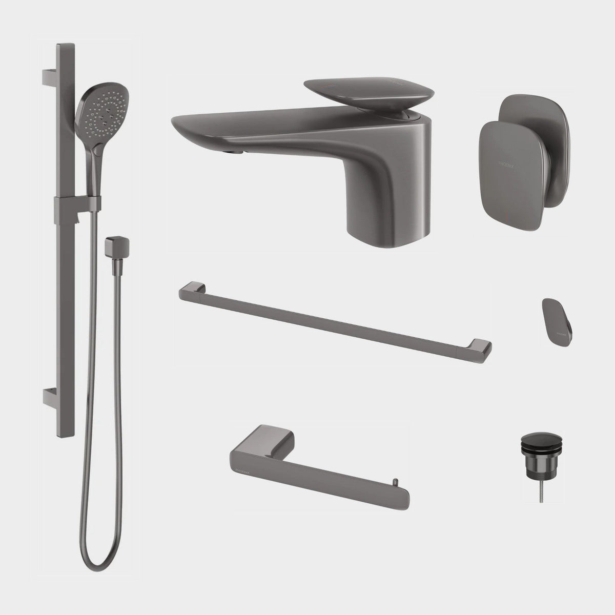 Phoenix Nuage 7-Piece Bathroom Package - Brushed Carbon: every piece in the package