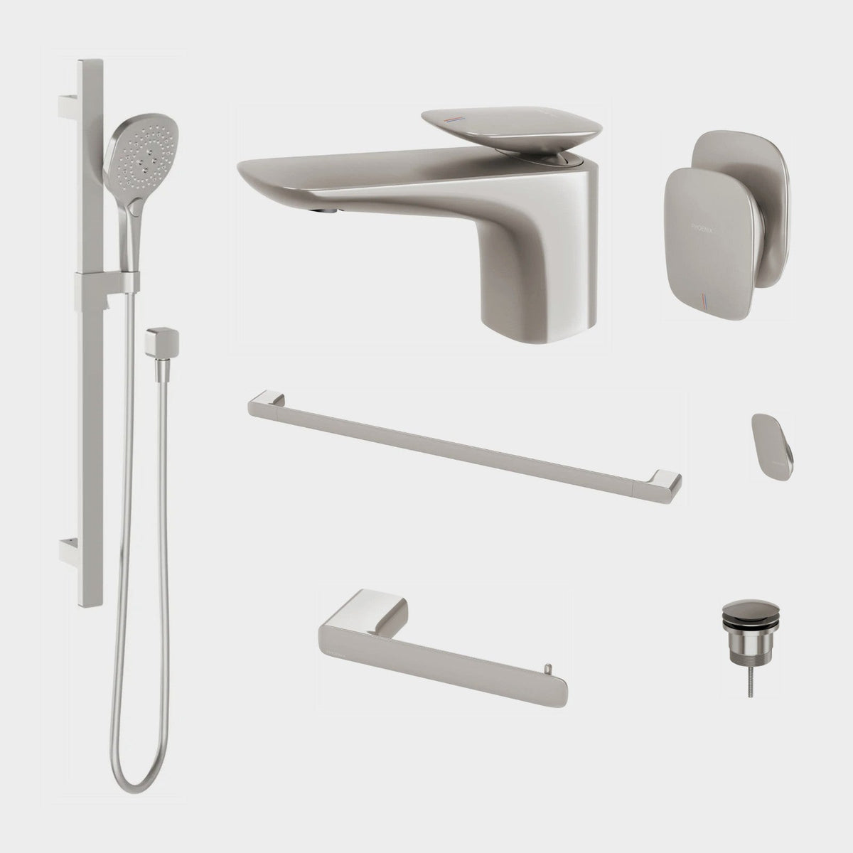 Phoenix Nuage 7-Piece Bathroom Package - Brushed Nickel: every piece in the package