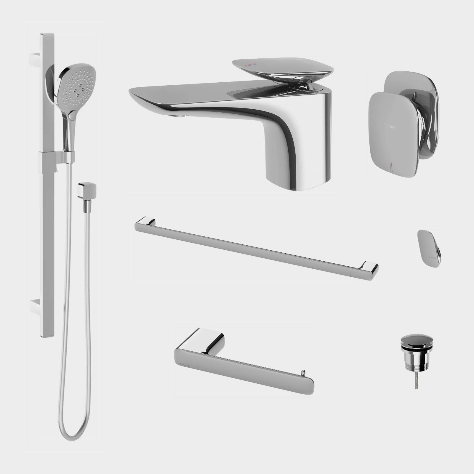 Phoenix Nuage 7-Piece Bathroom Package - Chrome: every piece in the package