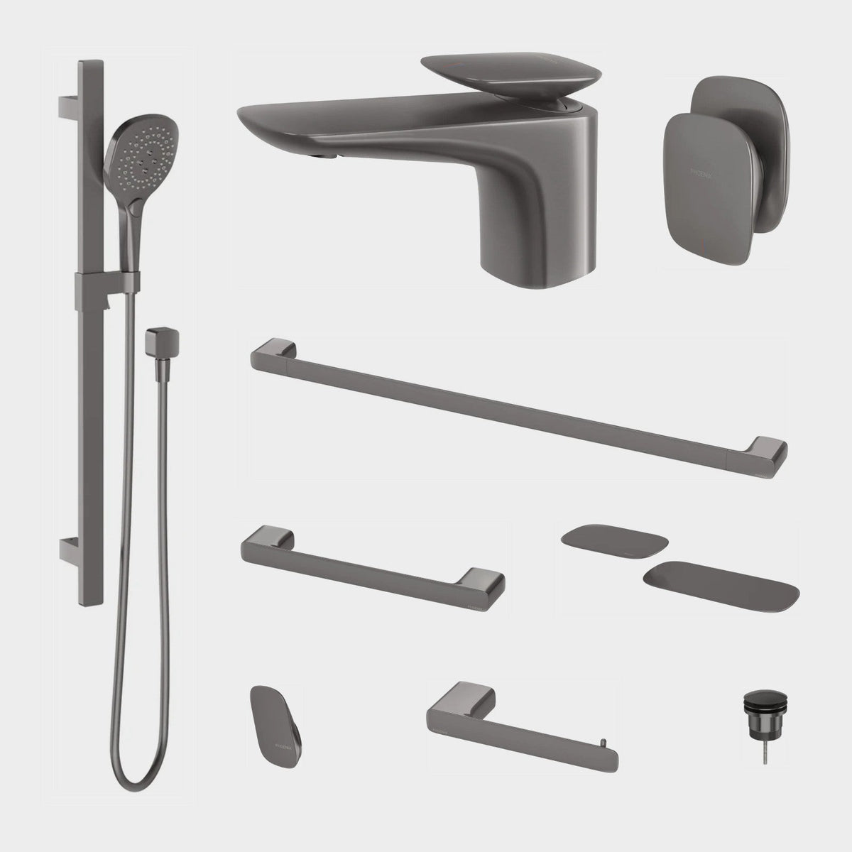 Phoenix Nuage 9-Piece Bathroom Package - Brushed Carbon: every piece in the package