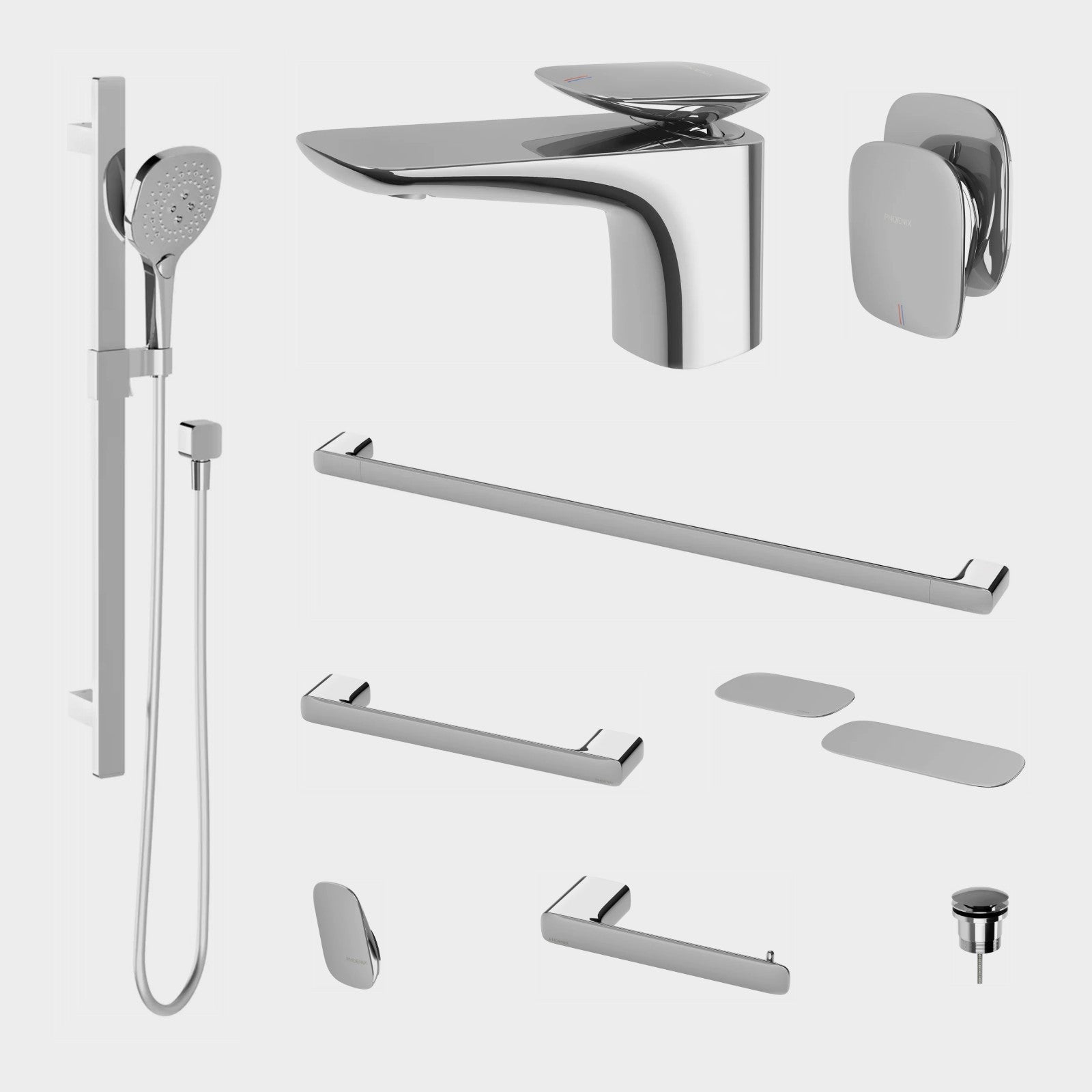 Phoenix Nuage 9-Piece Bathroom Package - Chrome: every piece in the package