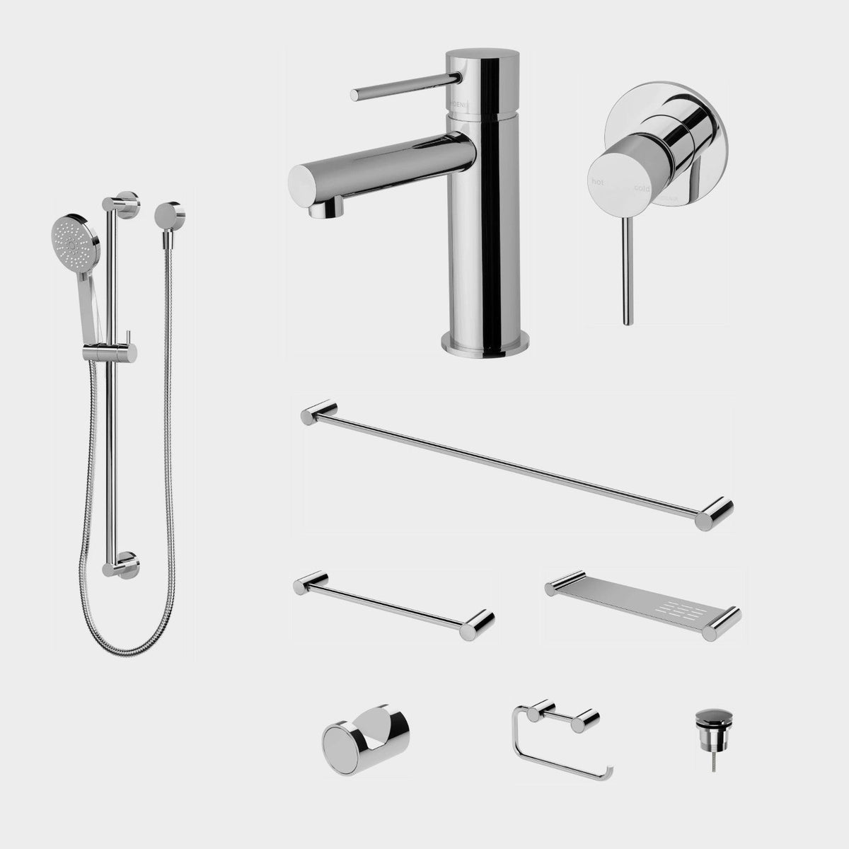 Phoenix Vivid Slimline 9-Piece Bathroom Package - Chrome: every piece in the package