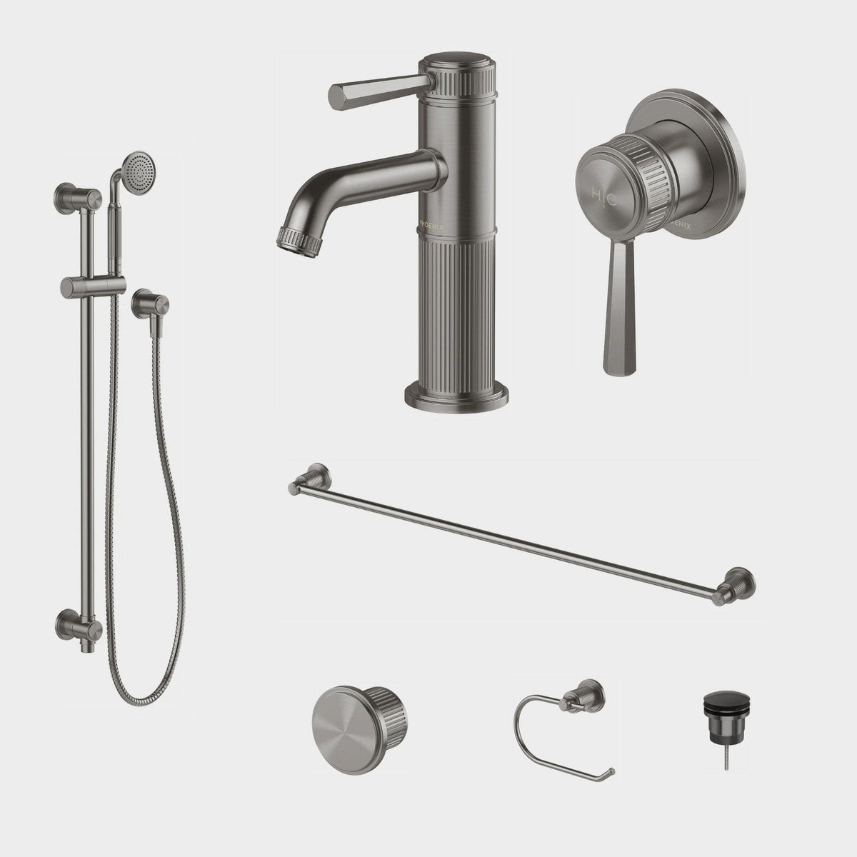 Phoenix Wiltern 7-Piece Bathroom Package - Brushed Carbon: every piece in the package