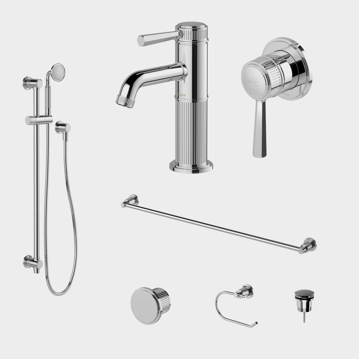 Phoenix Wiltern 7-Piece Bathroom Package - Chrome: every piece in the package