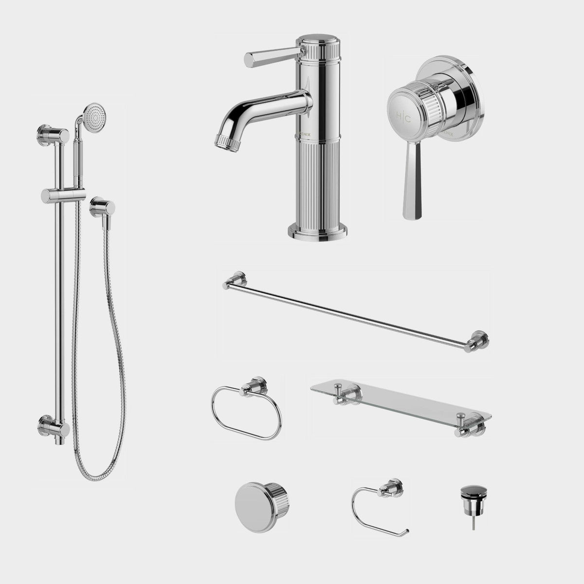Phoenix Wiltern 9-Piece Bathroom Package - Chrome: every piece in the package