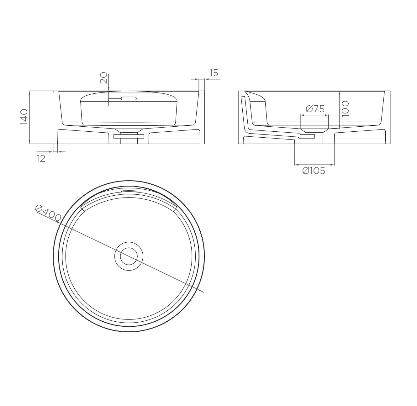 Arcisan Plaza Solid Surface Ø400mm Above Counter Basin