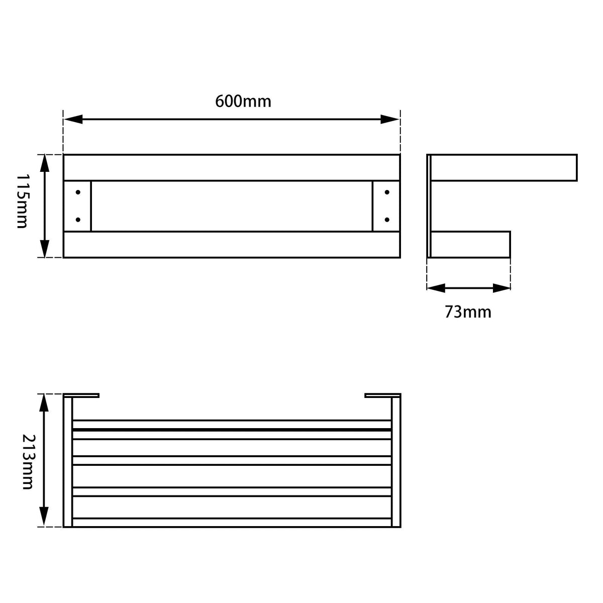 IVANO Series Black Double Towel Holder 600mm