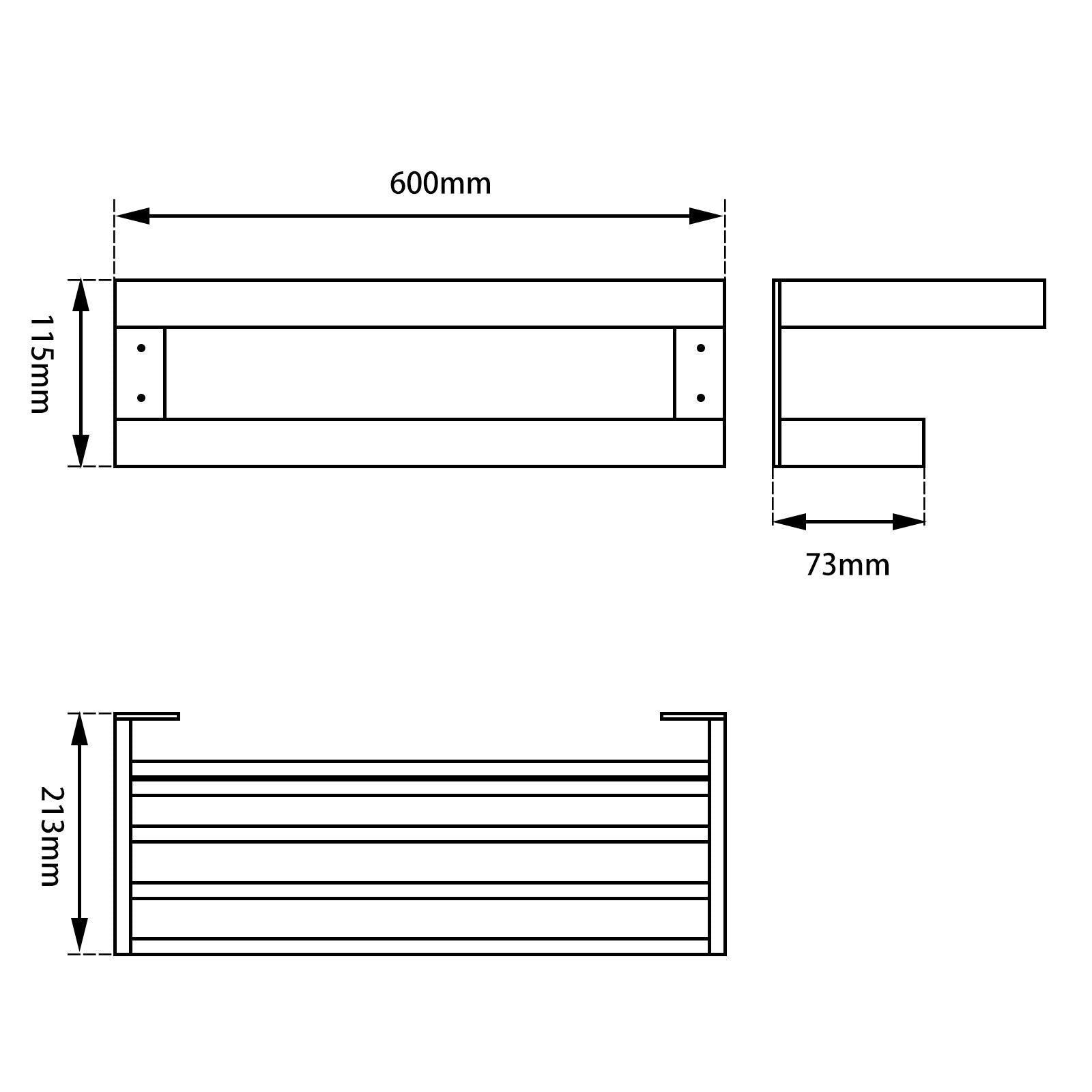 IVANO Series Black Double Towel Holder 600mm
