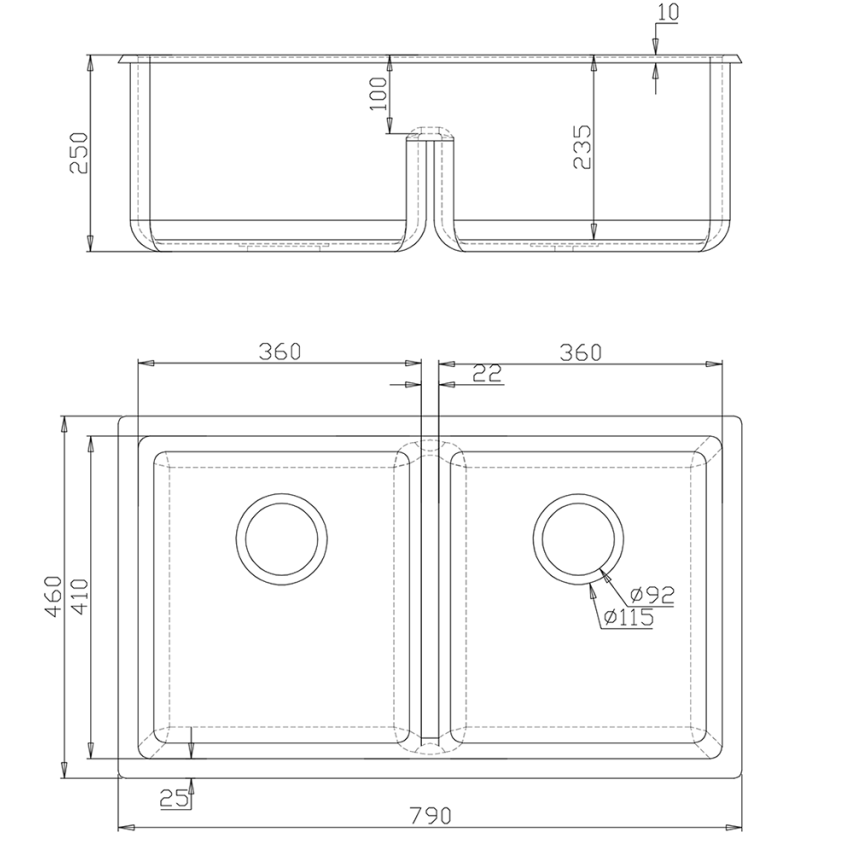 Bella Vista Fomos Sink 790 x 460mm - Double Bowl