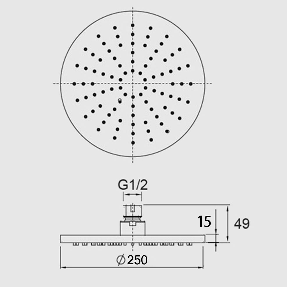 Norico Pentro 250mm Gun Metal Grey Solid Brass Round Rainfall Shower Head