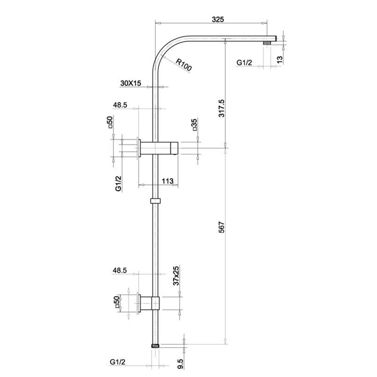 Norico Esperia 250mm Matte Black Square Shower Station