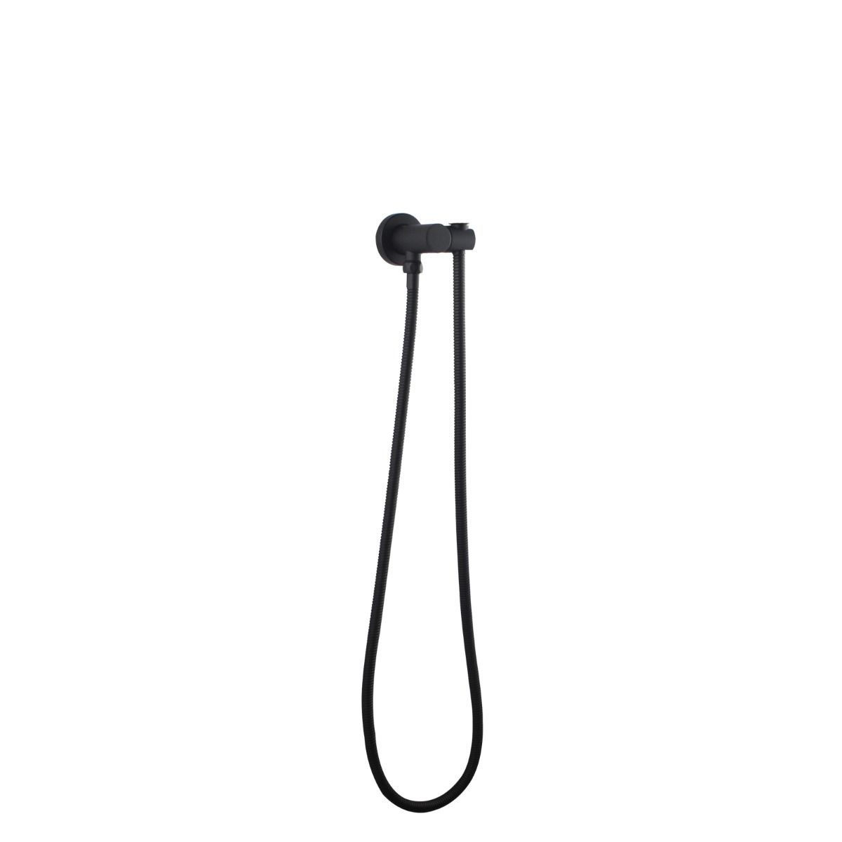 Norico Pentro Matte Black Round Shower Holder Wall Connector &amp; Hose