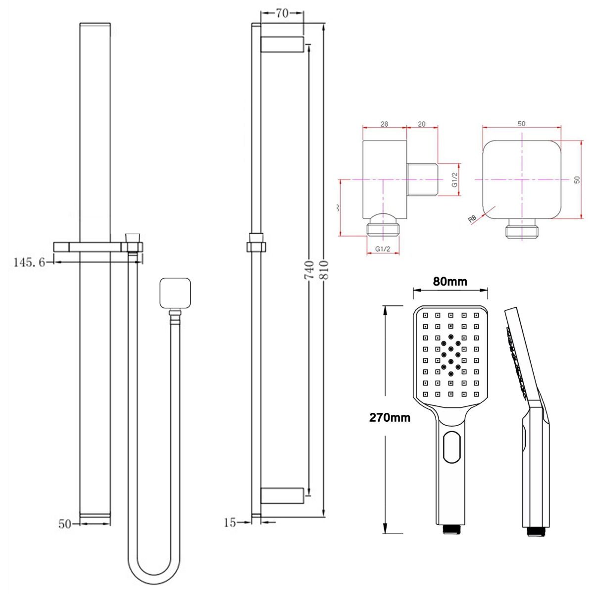 Norico Bellino Brushed Nickel Square Handheld Shower Rail Set