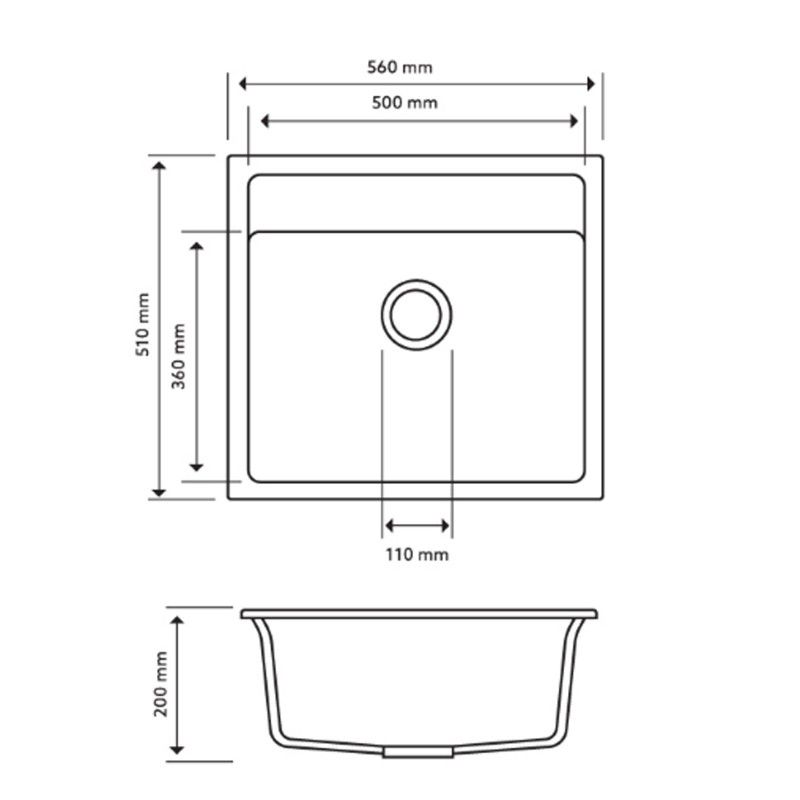 Carysil Waltz 560 Single Bowl Granite Top/Flush/Under Mount Kitchen/Laundry Sink | 560 x 510 x 200mm