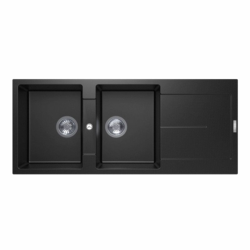 Carysil Enigma D200 Double Bowl with Drainer Board Granite Kitchen Sink Top Mount | 1160 x 500 x 200 mm