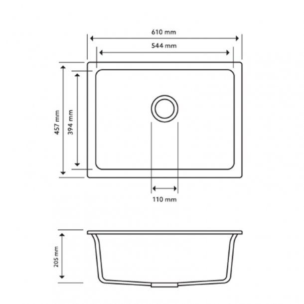 Carysil Big Bowl Granite Kitchen/Laundry Sink Top/Flush/Under Mount | 610 x 457 x 205mm