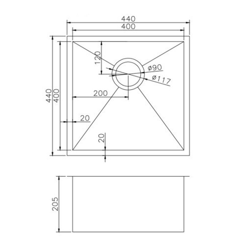 Stainless Steel Handmade Single Bowl Sink for Flush Mount and Undermount | 440 x 440 x 205mm