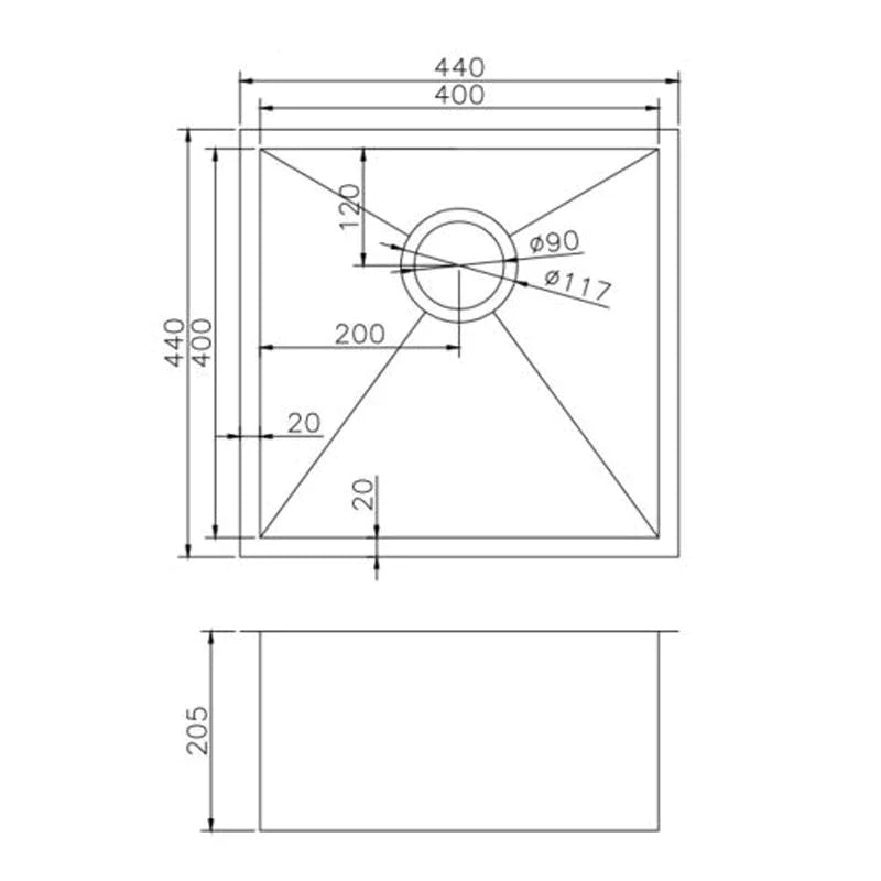 Rose Gold PVD Stainless Steel Handmade Single Bowl Sink for Flush Mount and Undermount | 440x440x205mm