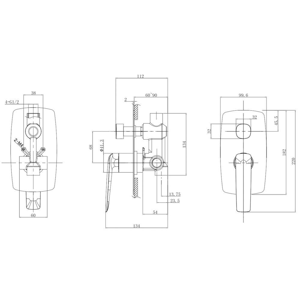 Norico Bellino Gun Metal Grey Wall Mixer Diverter