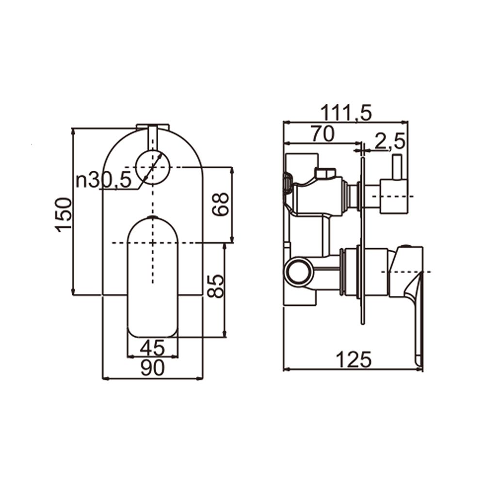 Norico Persano Bathroom Solid Brass Matte Black Bath/Shower Wall Mixer with Diverter Wall Mounted