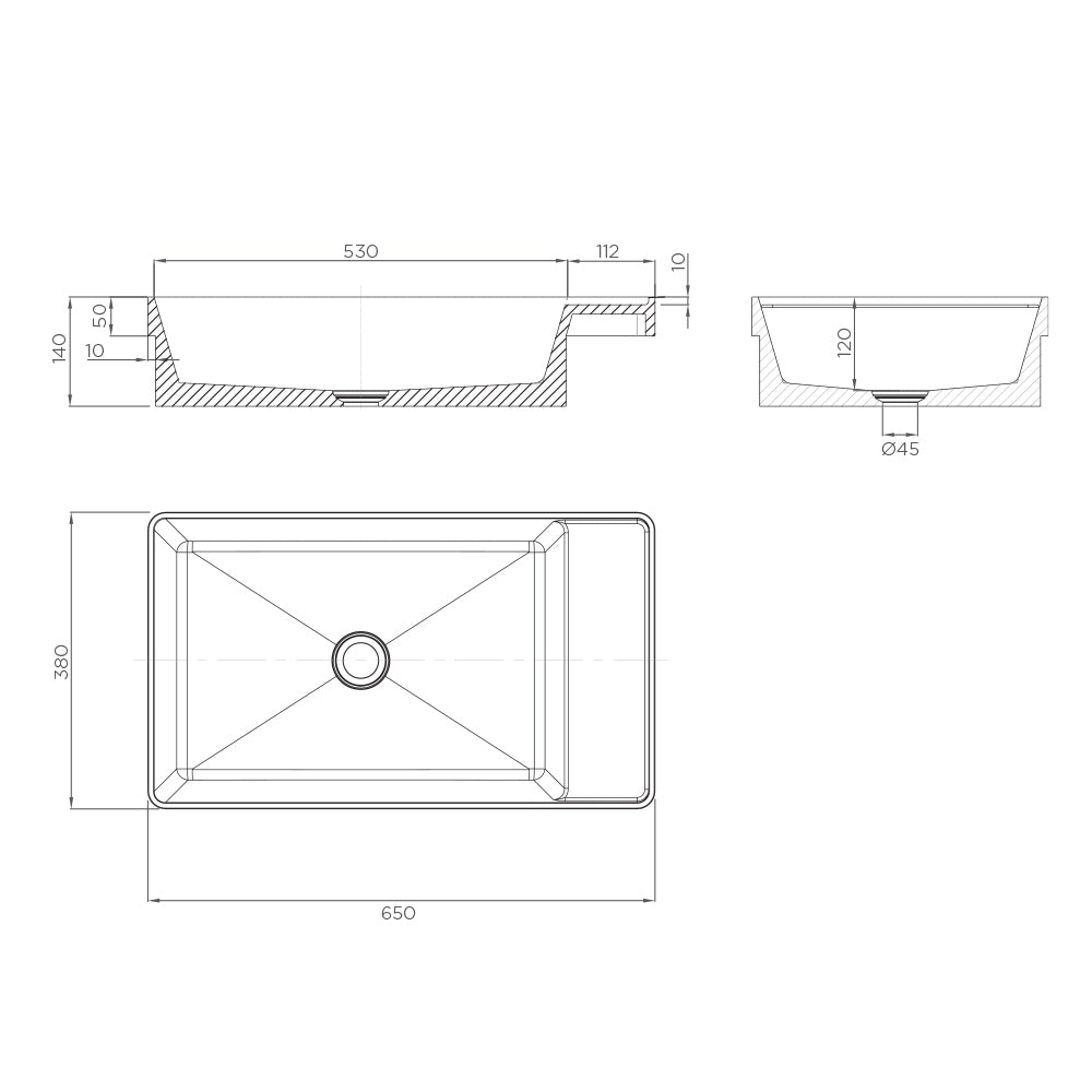 Arcisan Arcistone Xoni Stone 650 x 350mm Semi Inset Basin with Side Shelf