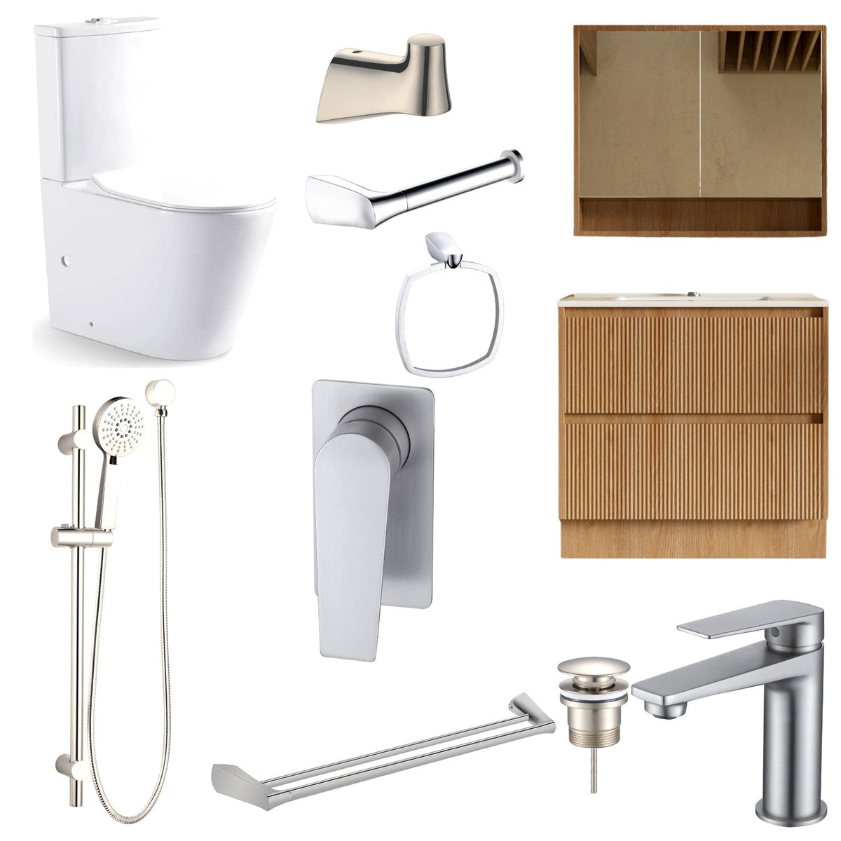 Zenmo EXON 11-Piece Complete Bathroom Package with Vanity - Brushed Nickel: every piece in the package