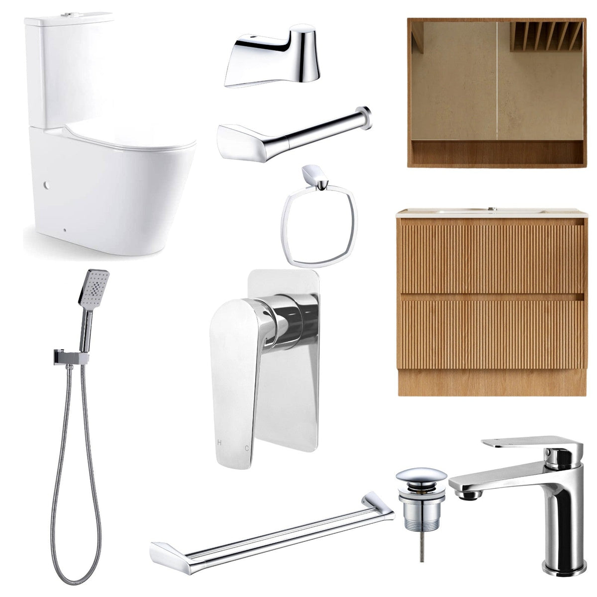 Zenmo EXON 11-Piece Complete Bathroom Package with Vanity - Chrome: every piece in the package