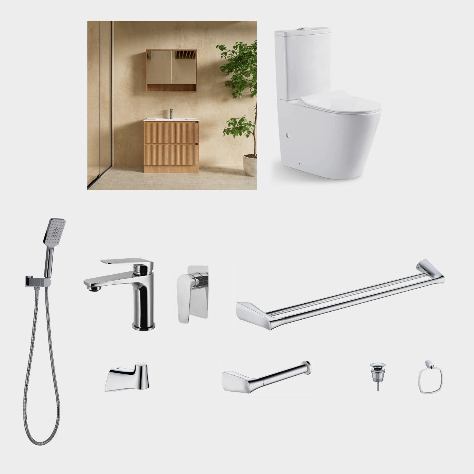 Zenmo EXON 11-Piece Complete Bathroom Package with Vanity - Chrome: every piece in the package
