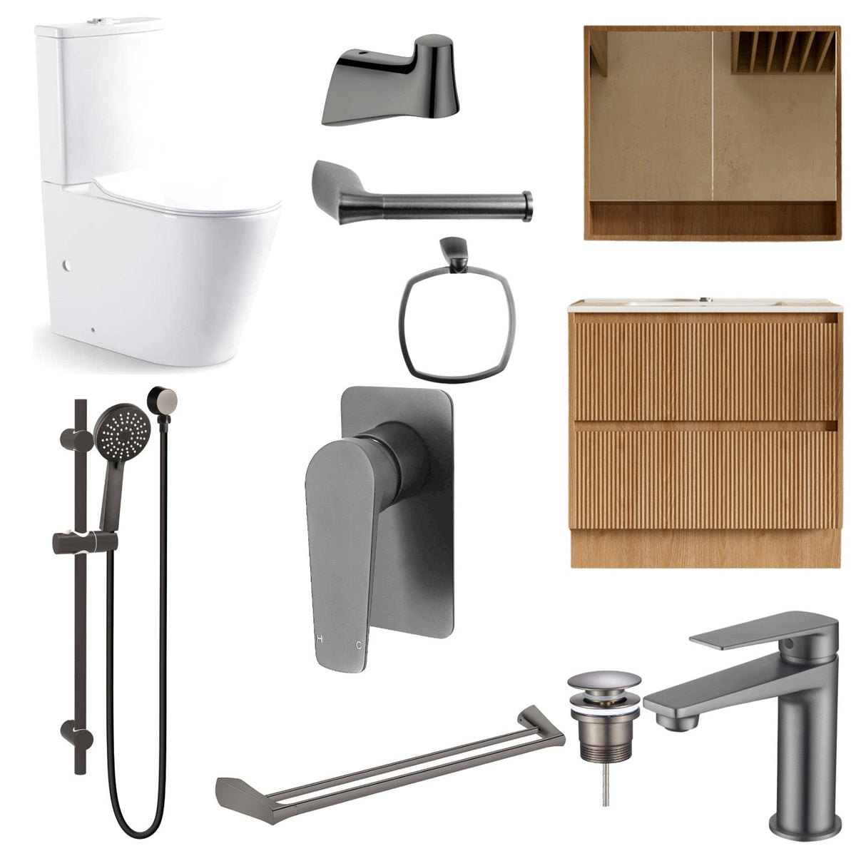 Zenmo EXON 11-Piece Complete Bathroom Package with Vanity - Gun Metal: every piece in the package