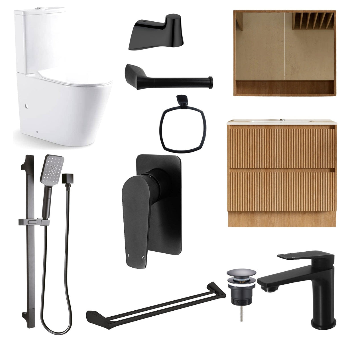 Zenmo EXON 11-Piece Complete Bathroom Package with Vanity - Matte Black: every piece in the package